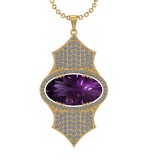 36.27 Ctw VS/SI1 Amethyst and Diamond Prong Set 14k Yellow Gold Pendant (AL