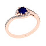 0.69 Ctw VS/SI1 Blue Sapphire and Diamond 14K Rose Gold Engagement Ring (AL