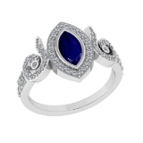 0.93 Ctw VS/SI1 Blue Sapphire and Diamond14K White Gold Engagement Ring
