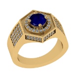 1.42 Ctw VS/SI1 Blue Sapphire and Diamond 14K Yellow Gold Engagement Ring (