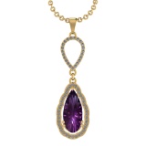 13.84 Ctw VS/SI1 Amethyst and Diamond Prong Set 14k Yellow Gold Pendant (AL