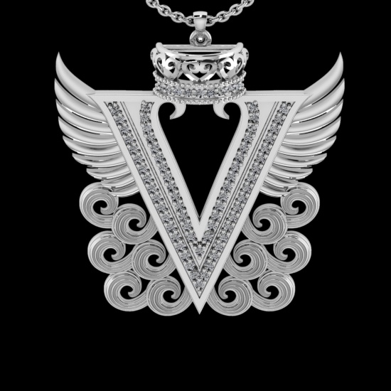0.36 Ctw VS/SI1 Diamond Prong Set 18K White Gold Letter theme ( V) Necklace