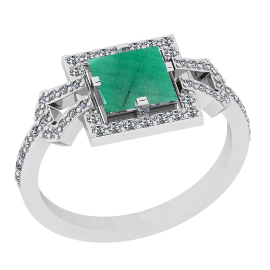 1.34 Ctw VS/SI1 Emerald And Diamond 14K White Gold Wedding Halo Ring