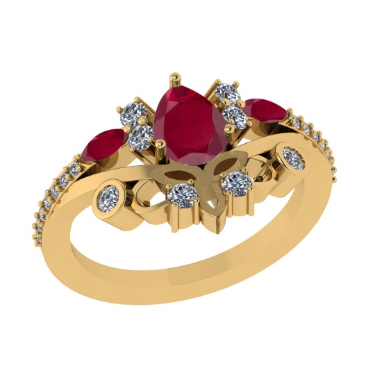 1.75 Ctw VS/SI1 Ruby and Diamond 14k Yellow Gold Engagement Ring (ALL DIAMO