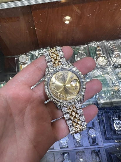 Custom 36mm Two Tone Full Diamond Rolex 12 cttw Diamond (G-H, SI1-SI2) Come