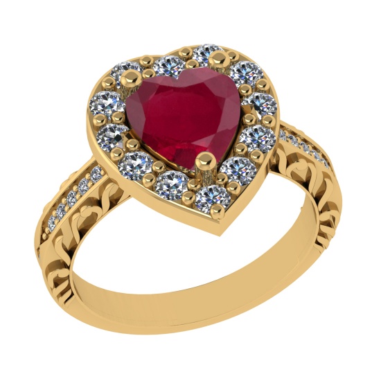 2.52 Ctw VS/SI1 Ruby And Diamond 14k Yellow Gold Engagement Ring (ALL DIAMO