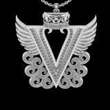 0.36 Ctw VS/SI1 Diamond Prong Set 18K White Gold Letter theme ( V) Necklace