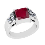 3.66 Ctw VS/SI1 Ruby and Diamond 14k white Gold Engagement Ring (ALL DIAMON