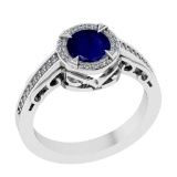 1.02 Ctw VS/SI1 Blue Sapphire and Diamond 14k white Gold Engagement Ring