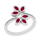 0.72 Ctw VS/SI1 Ruby And Diamond 14K White Gold Bypass Ring