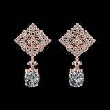 12.19 Ctw VS/SI1 Diamond Prong Set 18k Rose Gold Dangle Stud Earrings (ALL