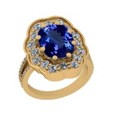6.17 Ctw VS/SI1 Tanzanite And Diamond 18k Yellow Gold Cocktail Ring