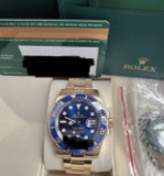 Used 18kt Full Gold Rolex Submariner Smurf Comes with Box & Papers