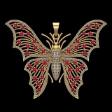 4.54 Ctw VS/SI1 Ruby and Diamond 10k Yellow Gold Butterfly Pendant (ALL DIA
