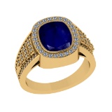 3.28 Ctw VS/SI1 Blue Sapphire and Diamond 14k Yellow Gold Engagement Ring (