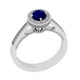 0.82 Ctw VS/SI1 Blue Sapphire And Diamond 14K White Gold Engagement Halo Ri