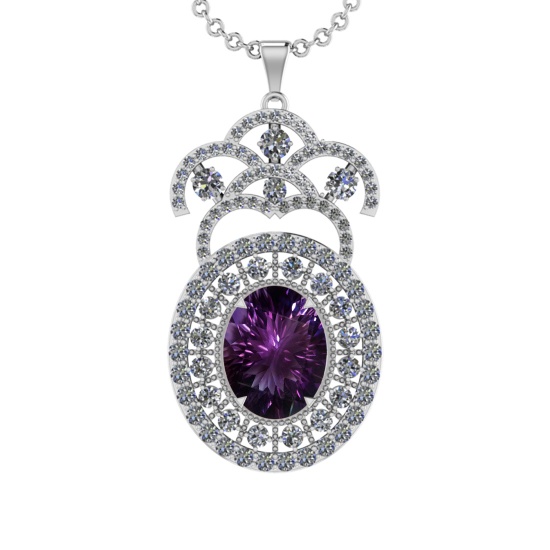 19.91 Ctw VS/SI1 Amethyst and Diamond 14K White Gold Pendant (ALL DIAMOND A