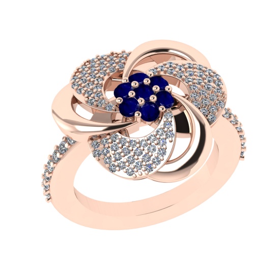 0.90 Ctw VS/SI1 Blue Sapphire and Diamond 14k Rose Gold Engagement Ring (AL