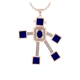 7.65 Ctw VS/SI1 Blue Sapphire and Diamond 14K Rose Gold Necklace(ALL DIAMON