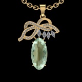 16.99 Ctw VS/SI1 Green Amethyst And Diamond 14K Yellow Gold Necklace( ALL D