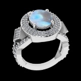 6.37 Ctw VS/SI1 Rainbow Moonstone And Diamond 14K White Gold Engagement Rin