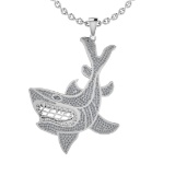 1.71 Ctw SI2/SI1 Diamond Style Prong Set 18K White Gold Shark Fish Necklace