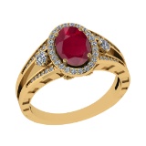 1.61 Ctw VS/SI1 Ruby and Diamond 14k Yellow Gold Engagement Halo Ring (LAB