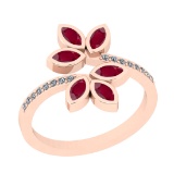 0.72 Ctw VS/SI1 Ruby And Diamond 14K Rose Gold Bypass Ring