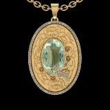 15.54 Ctw VS/SI1 Green Amethyst And Diamond 14k Yellow Gold Pendant Neklace