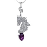 25.49 Ctw VS/SI1 Amethyst and Diamond Prong Set 14k White Gold Pendant (ALL