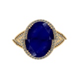 5.60 Ctw VS/SI1 Blue Sapphire And Diamond 14k Yellow Gold Engagement Ring (