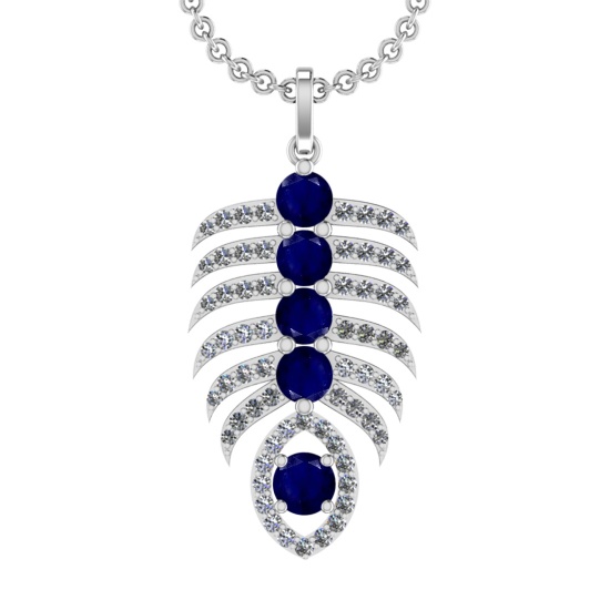 4.60 Ctw VS/SI1 Blue Sapphire and Diamond 14k white Gold Pandant (ALL DIAMO
