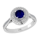 1.10 Ctw VS/SI1 Blue Sapphire and Diamond 14k white Gold Engagement Ring