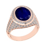 4.70 Ctw VS/SI1 Blue Sapphire and Diamond Prong Set 14K Rose Gold Engagemen