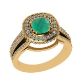 1.81 Ctw VS/SI1 Emerald and Diamond 14k Yellow Gold Engagement Halo Ring (L