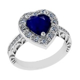 2.52 Ctw VS/SI1 Blue Sapphire And Diamond 14k White Gold Engagement Ring (A