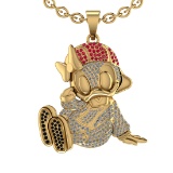 1.51 Ctw VS/SI1 Ruby and Diamond 14K Yellow Gold Hip Hop theme Necklace (AL