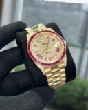 Custom Rolex DayDate 40mm 18k Yellow Gold w/ Ruby and Diamond (G-H, VS1-VS2