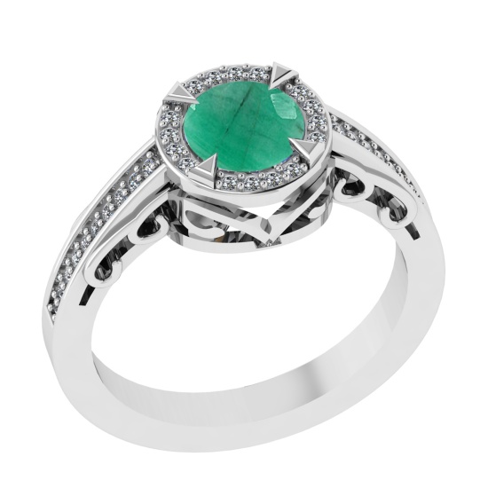 1.02 Ctw VS/SI1 Emerald and Diamond 14k white Gold Engagement Ring
