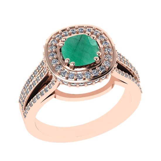 1.81 Ctw VS/SI1 Emerald and Diamond 14k Rose Gold Engagement Halo Ring (LAB