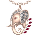 1.99 Ctw VS/SI1 Ruby and Diamond 14k Rose Gold Animal theme Elephant Pendan