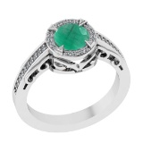 1.02 Ctw VS/SI1 Emerald and Diamond 14k white Gold Engagement Ring