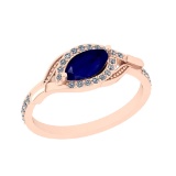 0.57 Ctw VS/SI1 Blue Sapphire And Diamond 14K Rose Gold Engagement Ring