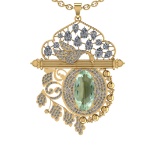 22.47 Ctw I2/I3 Green Amethyst And Diamond 10K Yellow Gold Necklace(ALL DIA