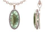 17.79 Ctw VS/SI1 Green Amethyst and Diamond 14K Rose Gold Necklace (ALL DIA