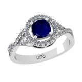 1.65 Ctw VS/SI1 Blue Sapphire and Diamond 14k white Gold Engagement Ring (A