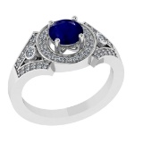 1.24 Ctw VS/SI1 Blue Sapphire and Diamond 14k white Gold Engagement Ring (A