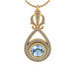 1.85 Ctw VS/SI1 Blue Topaz and Diamond 10K Yellow Gold Pendant (ALL DIAMOND