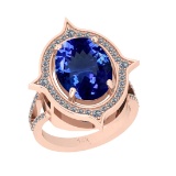 7.70 Ctw VS/SI1 Tanzanite And Diamond 18k Rose Gold Cocktail Ring