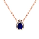 0.89 Ctw VS/SI1 Blue sapphire and Diamond Prong Set 14K Rose Gold Necklace